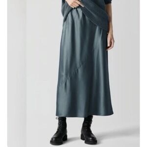 Eileen Fisher 100% Silk Crepe Bias Maxi Skirt Washable Size XXS NWT Pine Green